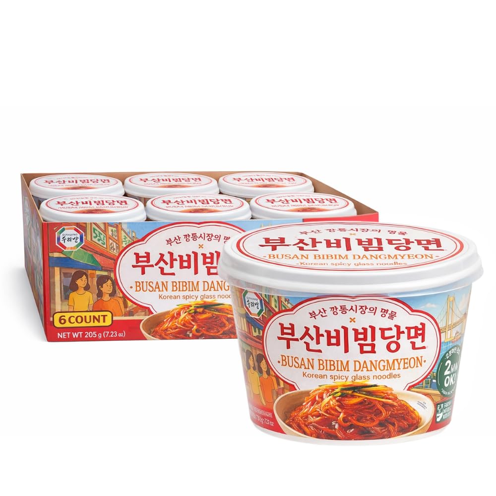 Surasang Spicy Bibim Dangmyeon Glass Noodles - Korean Sweet Potato Instant Noodles with Spicy Sauce, Gluten-Free Dangmyun, Ready in 5 Minutes