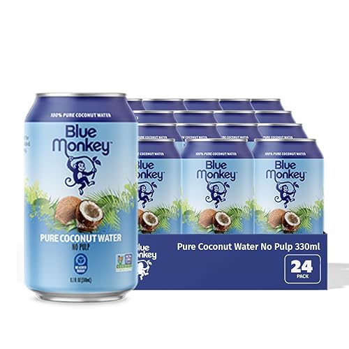 Blue Monkey Coconut Water - 100% Pure Coconut Water from Vietnam - No Pulp - No Sugar Added - Shelf Stable - Refreshing Hydration Drink - 11.2oz (330)