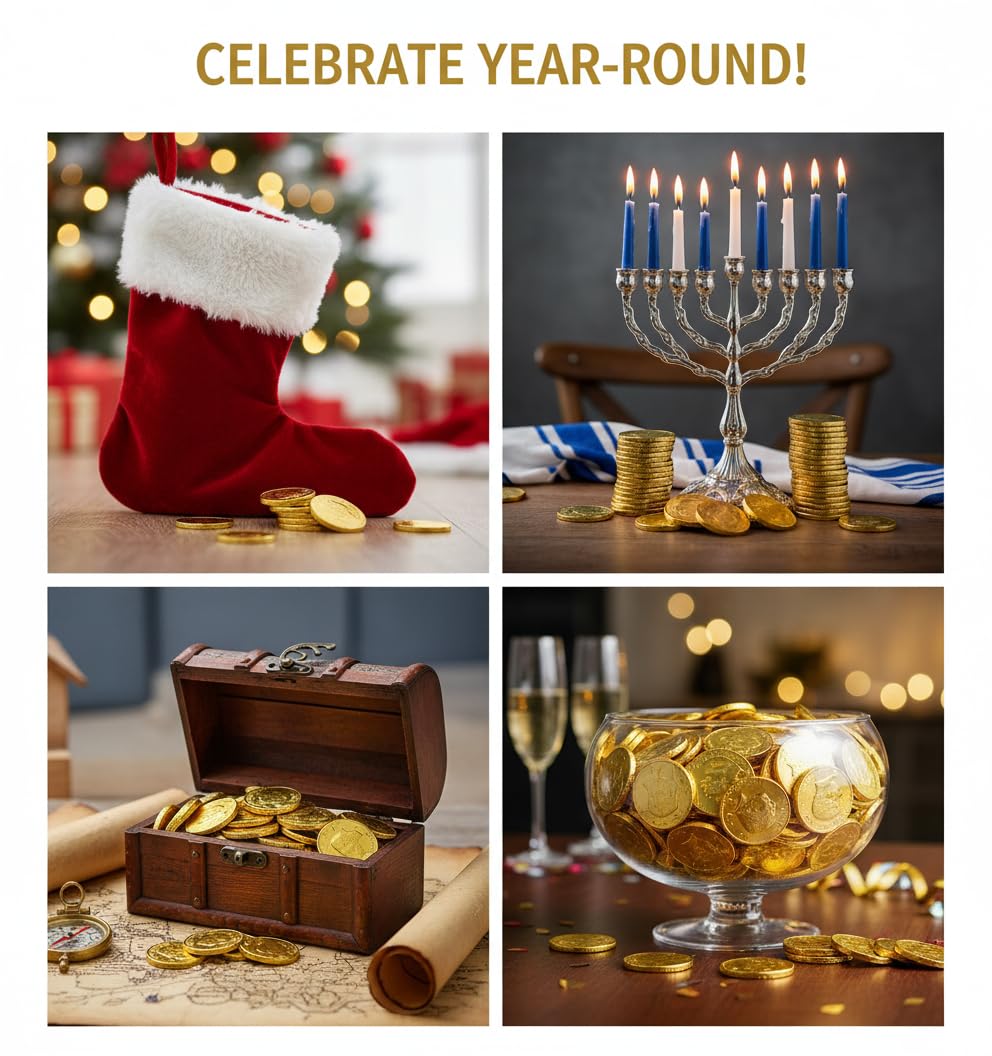 Large Chocolate Gold Coins, 32-Pack, Milk Chocolate Candy, 1.5 Inch Half Dollar Size, Gold Foil, Individually Wrapped Party Favors For Holidays, Candy