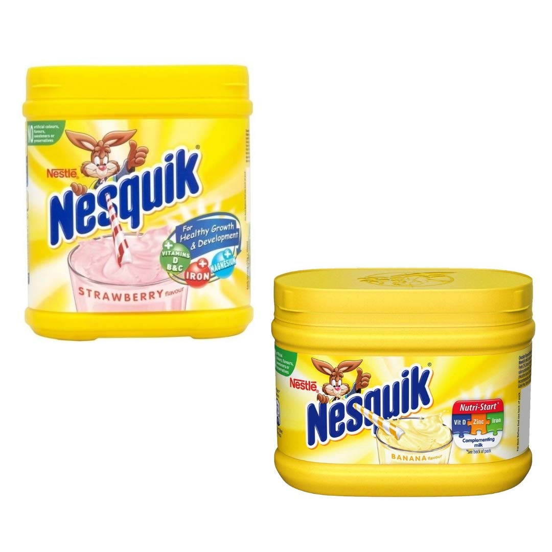 Nesquik Banana and Strawberry Milkshake Bundle | Enjoy This Delicious Combo | Banana Flavour 1 x 300g and Strawberry Milkshake 1 x 500g | Total of 2