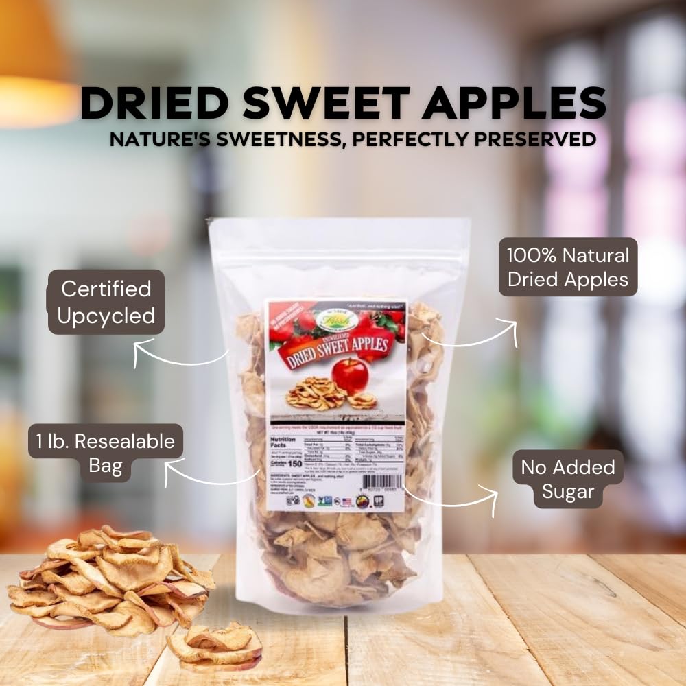 Sunrise Fresh No Sugar Added Dried Sweet Apples: Gluten-Free, Low-Calorie, No Preservatives, Unsulfured -1 lb Resealable Bag of Dehydrated Apple