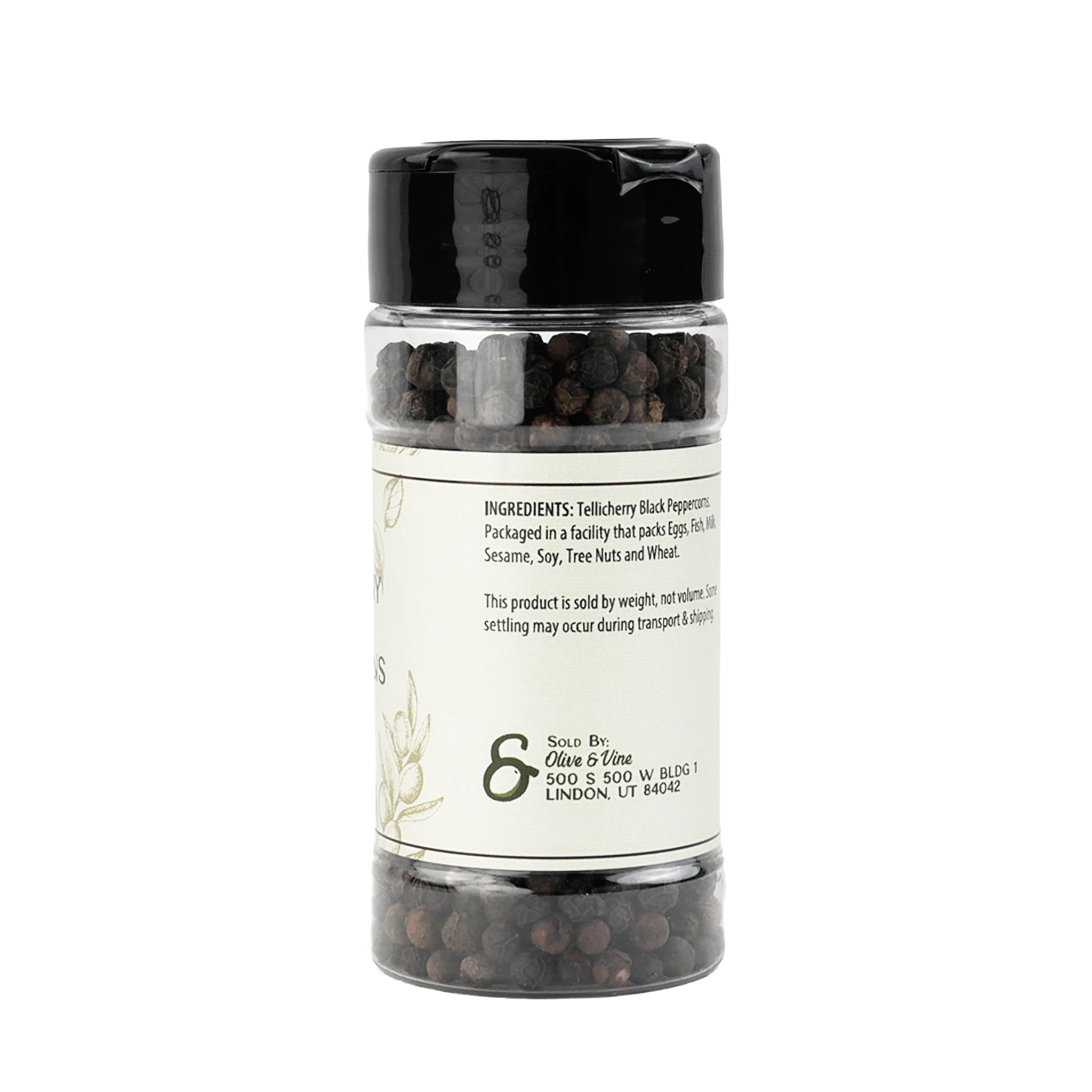 Olive & Vine Tellicherry Black Peppercorns, Bold Flavor, For Seasoning & Marinades, Rich Tradition, Authentic Taste, For Global Recipes (2.16 Ounce)