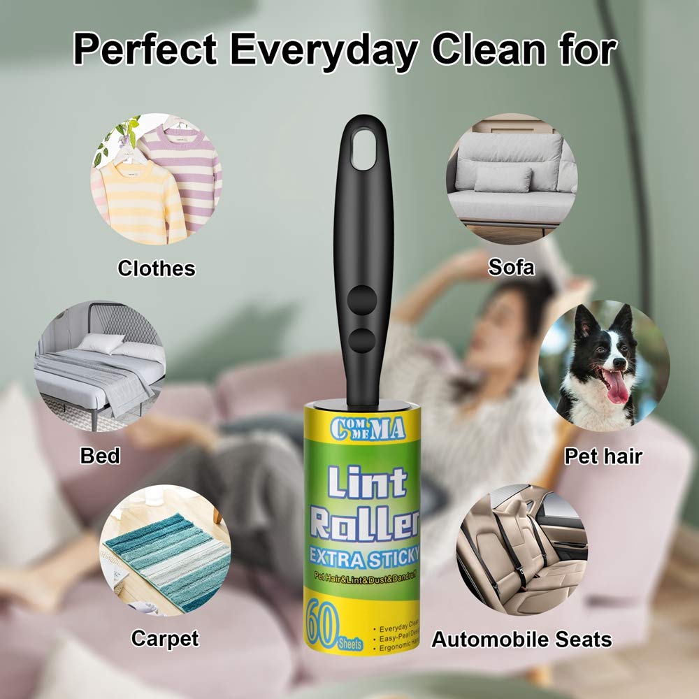 COMMEMA Lint Rollers for Pet Hair Extra Sticky, Pet Hair Remover Set Brush for Dog & Cat Hair Removal, Clothes, Furniture, 2 Handles with 4 Refills