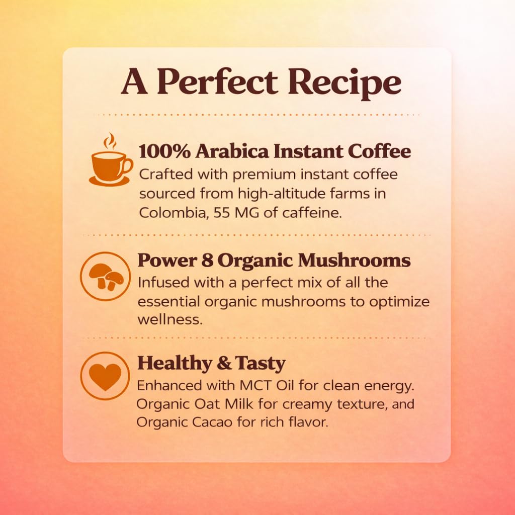 Dawnimate Mushroom Coffee - Tastes Like Coffee, Not Too Earthy & Still Healthy - Organic Power 8 Mushroom Blend - Including Lion’s Mane, Cordyceps