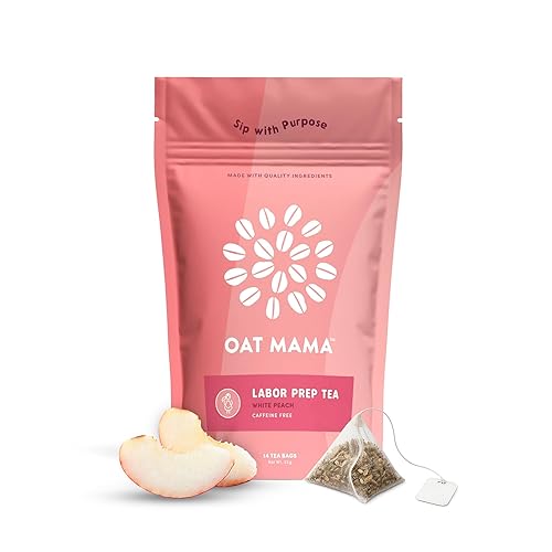 Oat Mama Flavored Microplastics-Free Labor Prep Tea for Third Trimester Pregnancy Support - White Peach Flavor - Organic Prenatal Support - Prepare