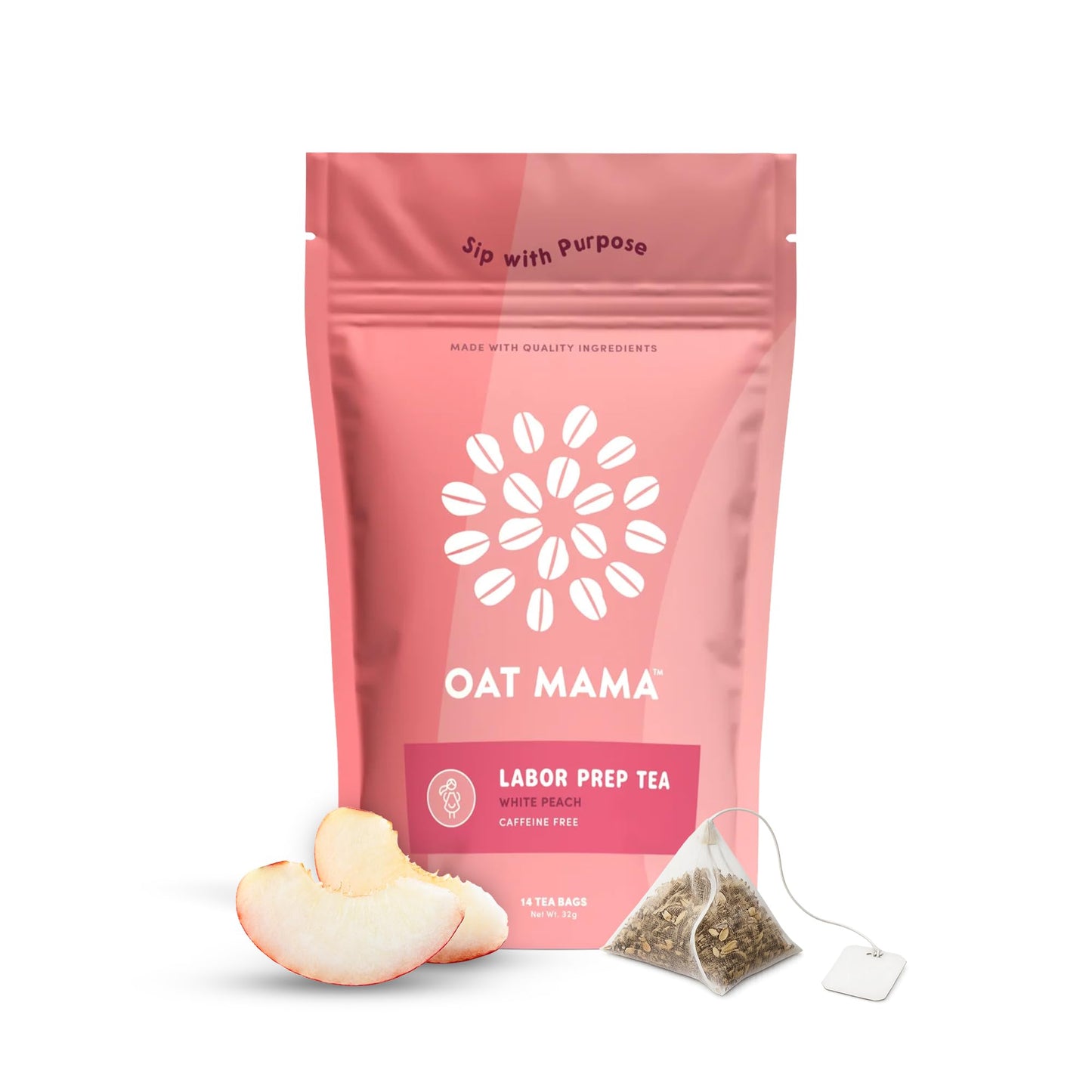 Oat Mama Flavored Microplastics-Free Labor Prep Tea for Third Trimester Pregnancy Support - White Peach Flavor - Organic Prenatal Support - Prepare
