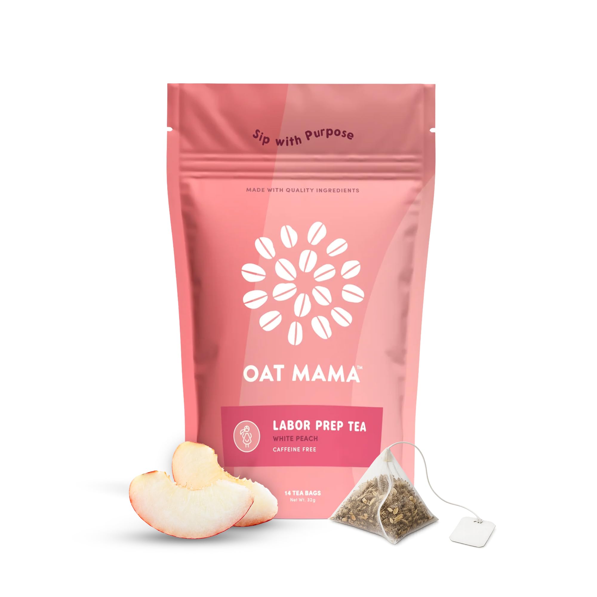 Oat Mama Flavored Microplastics-Free Labor Prep Tea for Third Trimester Pregnancy Support - White Peach Flavor - Organic Prenatal Support - Prepare