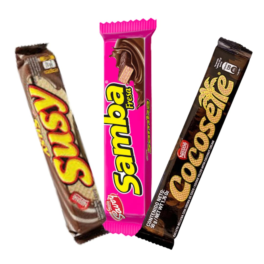 SAMBA CHOCOLATE - COCOSETTE - SUSY Venezuelan Food Cookies Wafers Rollers Chocolate Covered Hazelnut, Cookies Wafers Coconut Cream, Assorted Cookie