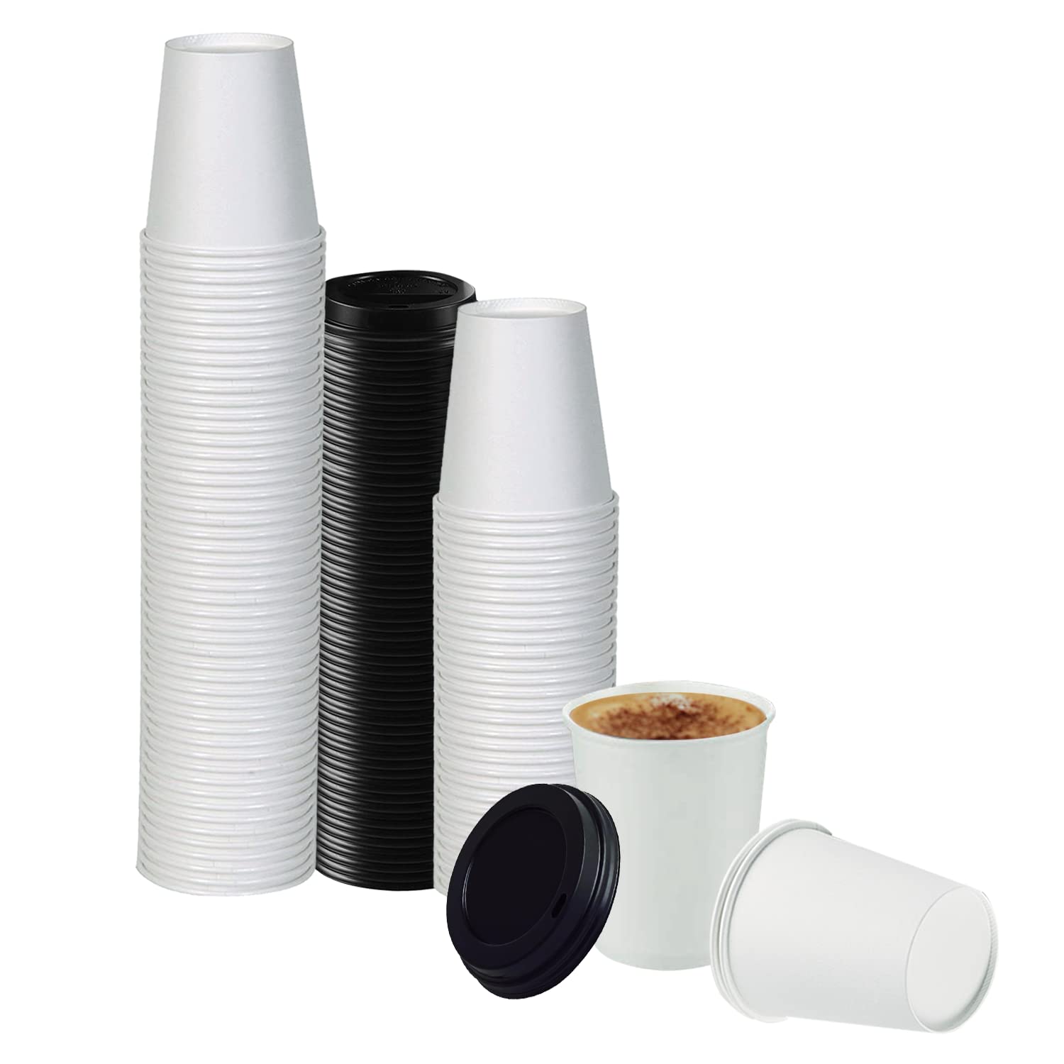 Smygoods White Disposable Paper Coffee Cups with Lids (12 OZ, 25 Count) For Hot Beverages, Tea, Espresso, Cocoa - To Go Drink Containers, Café
