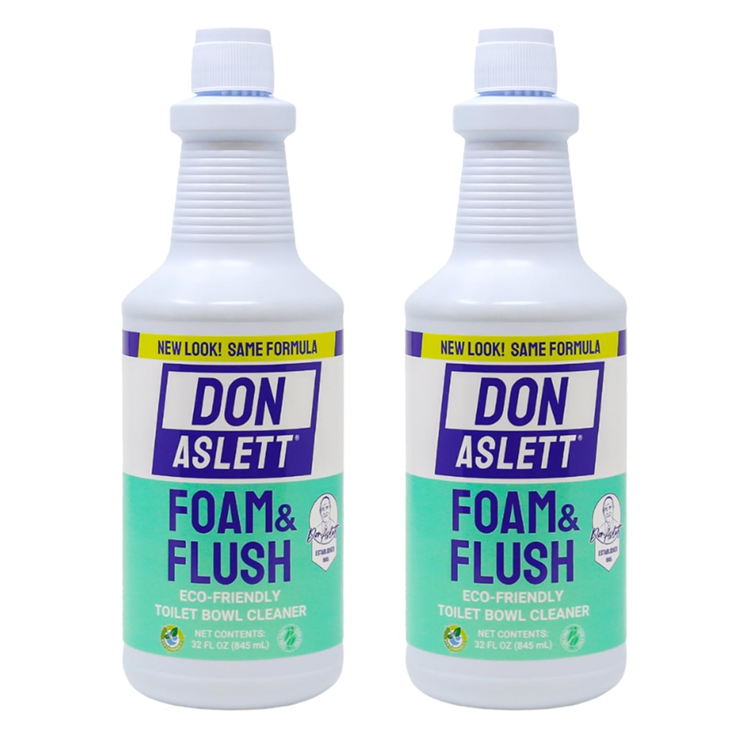 Don Aslett Foam & Flush Toilet Bowl Cleaner (32 Oz Bottle, Pack of 2) Eco Friendly, Biodegradable Organic Acid Formula | Cleans, Brightens, Deodorizes