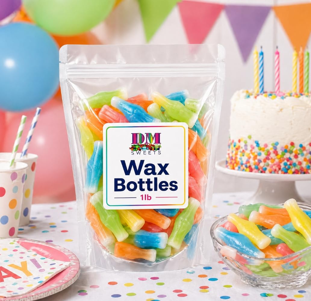 Wax Candy Bottles - 1 lb Bulk Bag of Retro Mini Drinks - A Nostalgic Chewy Novelty Treat for Kids and Parties