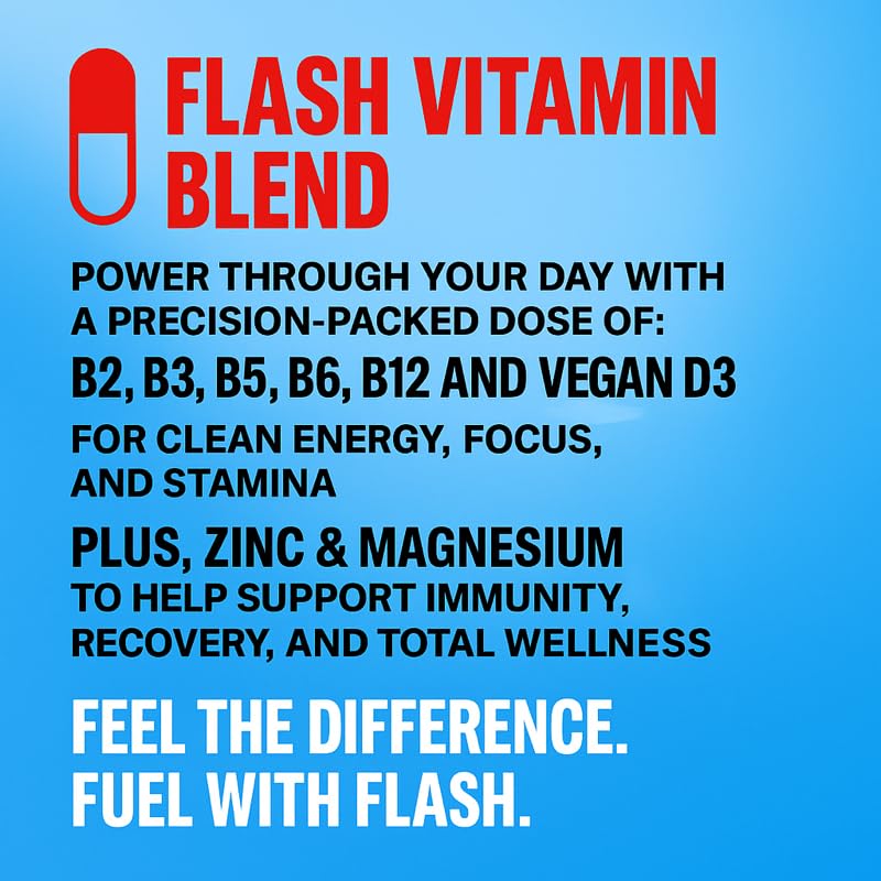 Flash Energy Drink | Elevate your Energy, Focus, and Performance | Natural | Non-GMO, Vegan, Gluten-Free Ingredients, Organic Green Tea, and Green