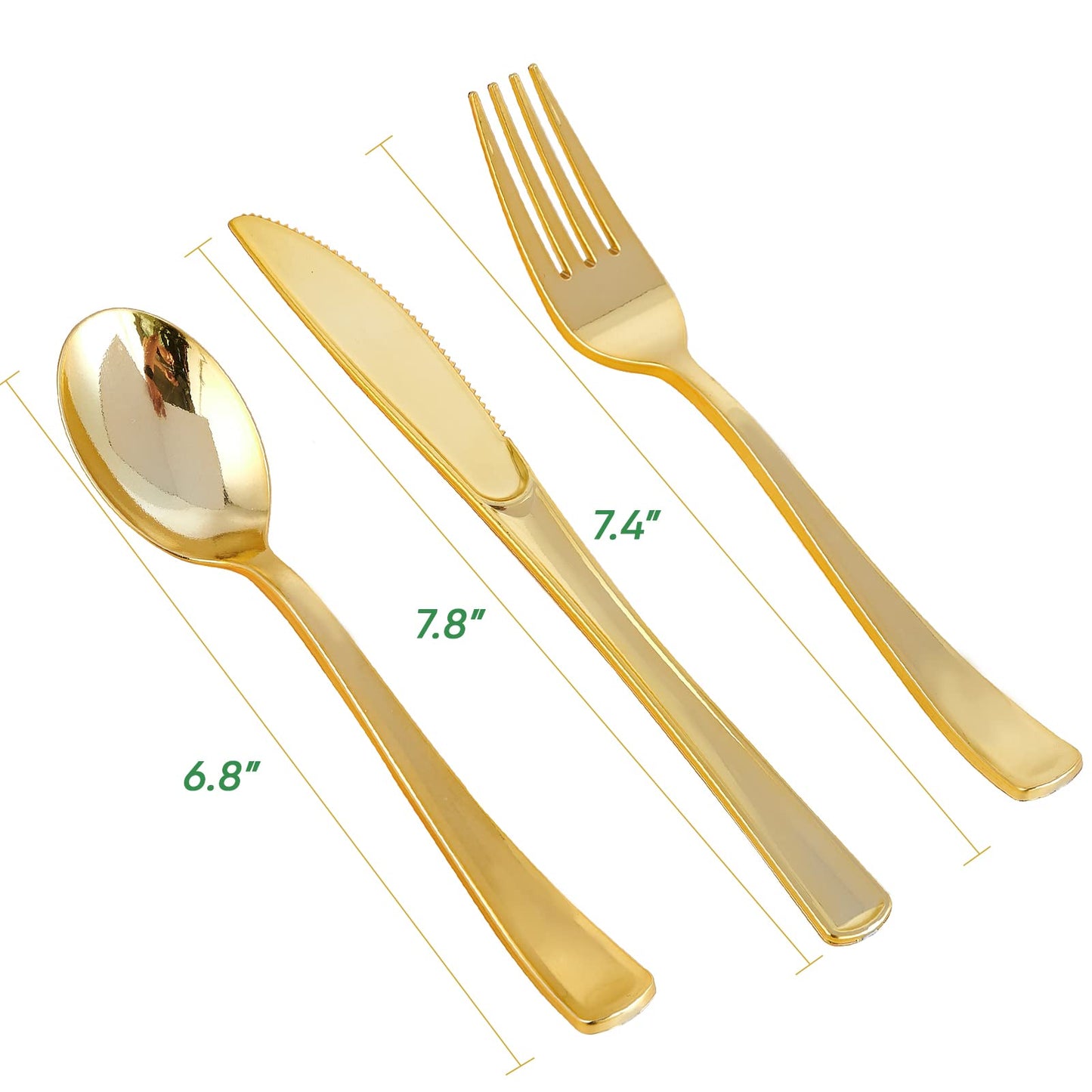 FOCUSLINE 75 Pack Gold Plastic Silverware Disposable Cutlery Set - 25 Forks Knives Spoons - Disposable Flatware Heavy Duty Plastic Utensils Set
