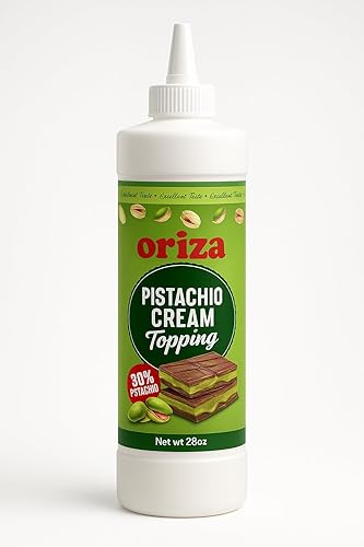 Oriza Pistachio Cream Topping, 28oz/800g Bottle - Premium Pistachio Spread with 30% Pistachios, Palm Oil Free, Non-GMO, Natural Color - Dessert, Latte