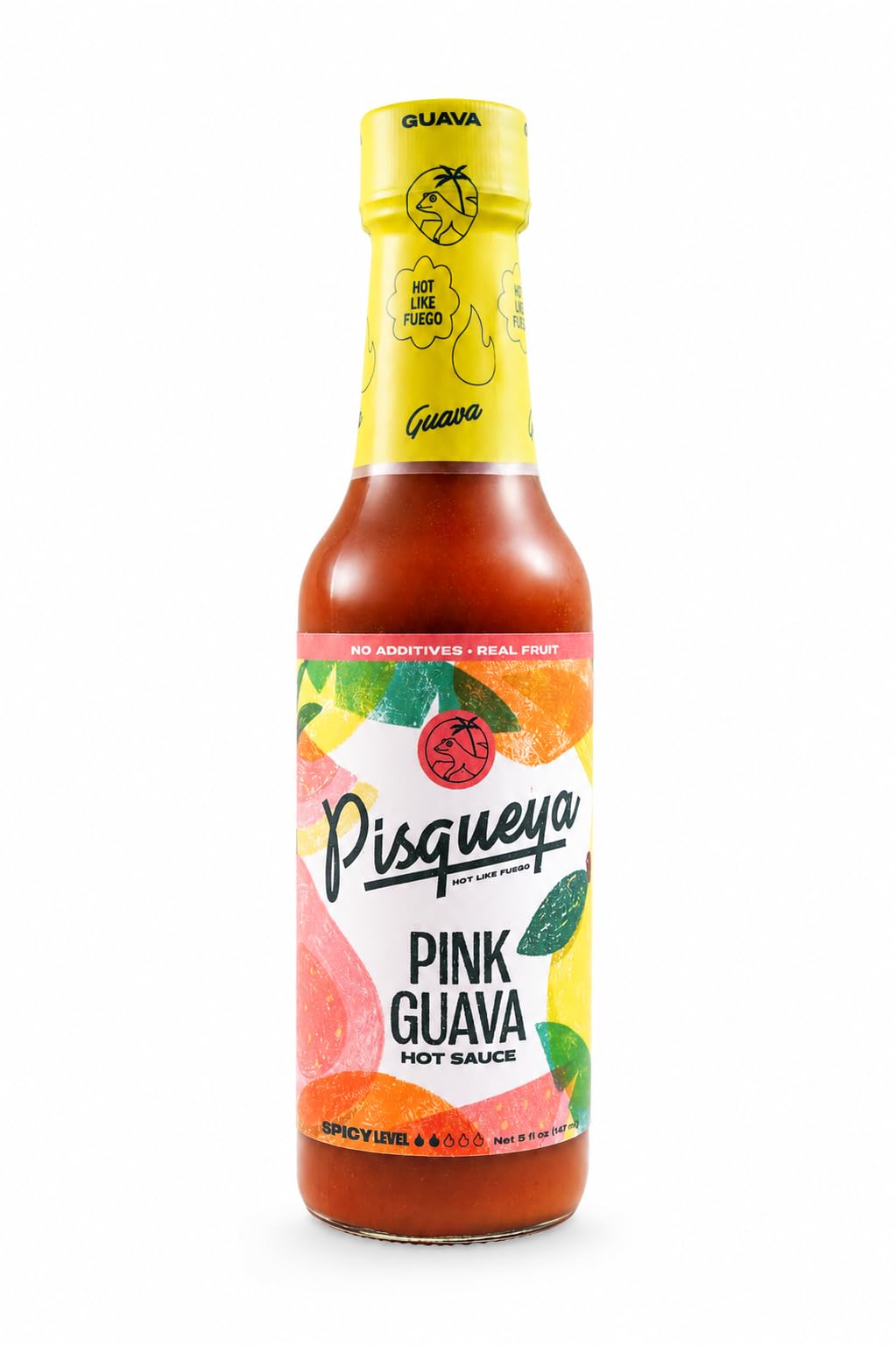 Pisqueya Pink Guava Hot Sauce, Real Fruit, Low Sodium, 5 fl oz