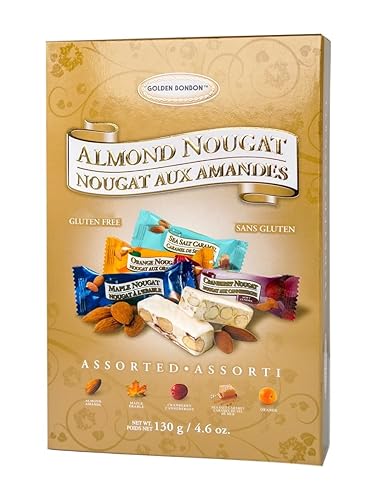 Golden Bonbon Italian Almond Nougat Candy, Gift Box, Individually Packed Chewy Gluten Free Nougat, Original Full of Almonds, Halal Candy (4.6 Ounces
