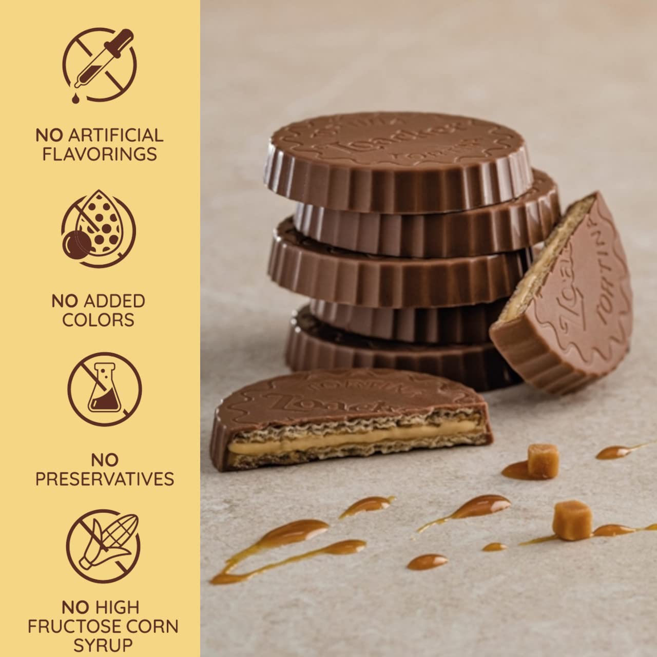 Loacker Tortina Caramel - Individually Wrapped Premium Milk Chocolate Enrobed Crispy Wafer Tartlets with Caramel Cream Filling - Pack of 12