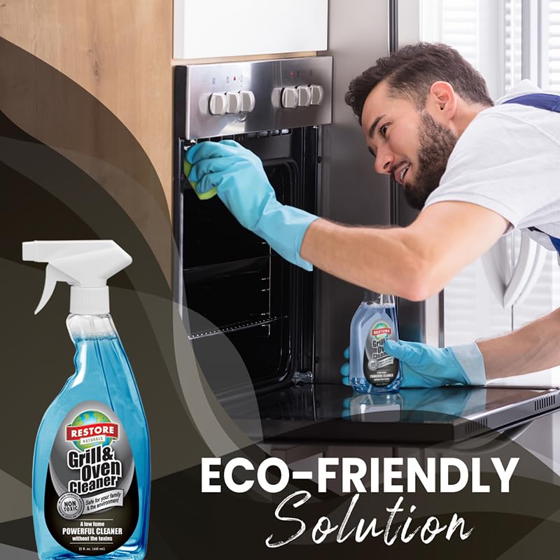 Restore Naturals Grill and Oven Cleaner - 22 Fl Oz - Plant Based Stove Cleaner | Low Fume | Non-Caustic, Powerful Formula | Cruelty-Free - 3 Pack