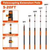 25FT Reach High Ceiling Duster Kits with 5-20FT Adjustable Pole - Includes Extra Long Duster, High Ceiling Duster, Rotatable Window Squeegee & Cobweb