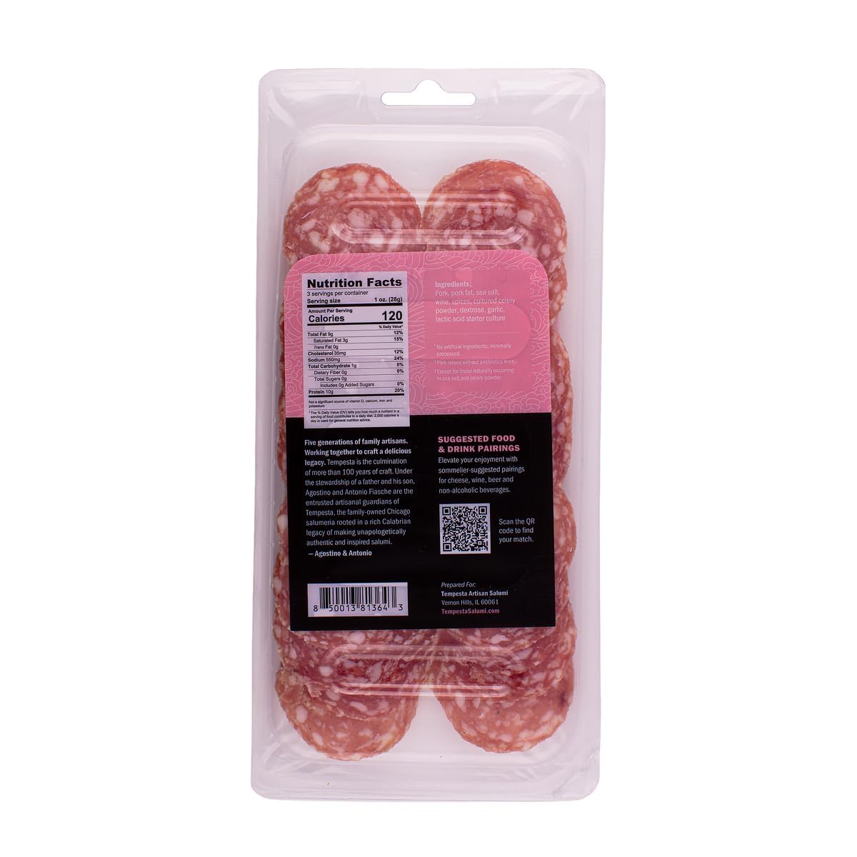 Tempesta NOSTRANO Pink Peppercorn Salami, 3 OZ (Pack of 6)