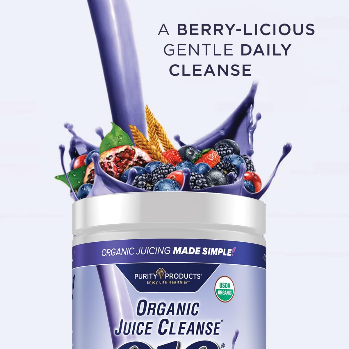 Purity Products OJC Blueberry Detox - Certified Organic Juice Cleanse Bloat + Gas Relief- Ft. OptiBiome Probiotics, Organic Super Fruits + 4 Grams