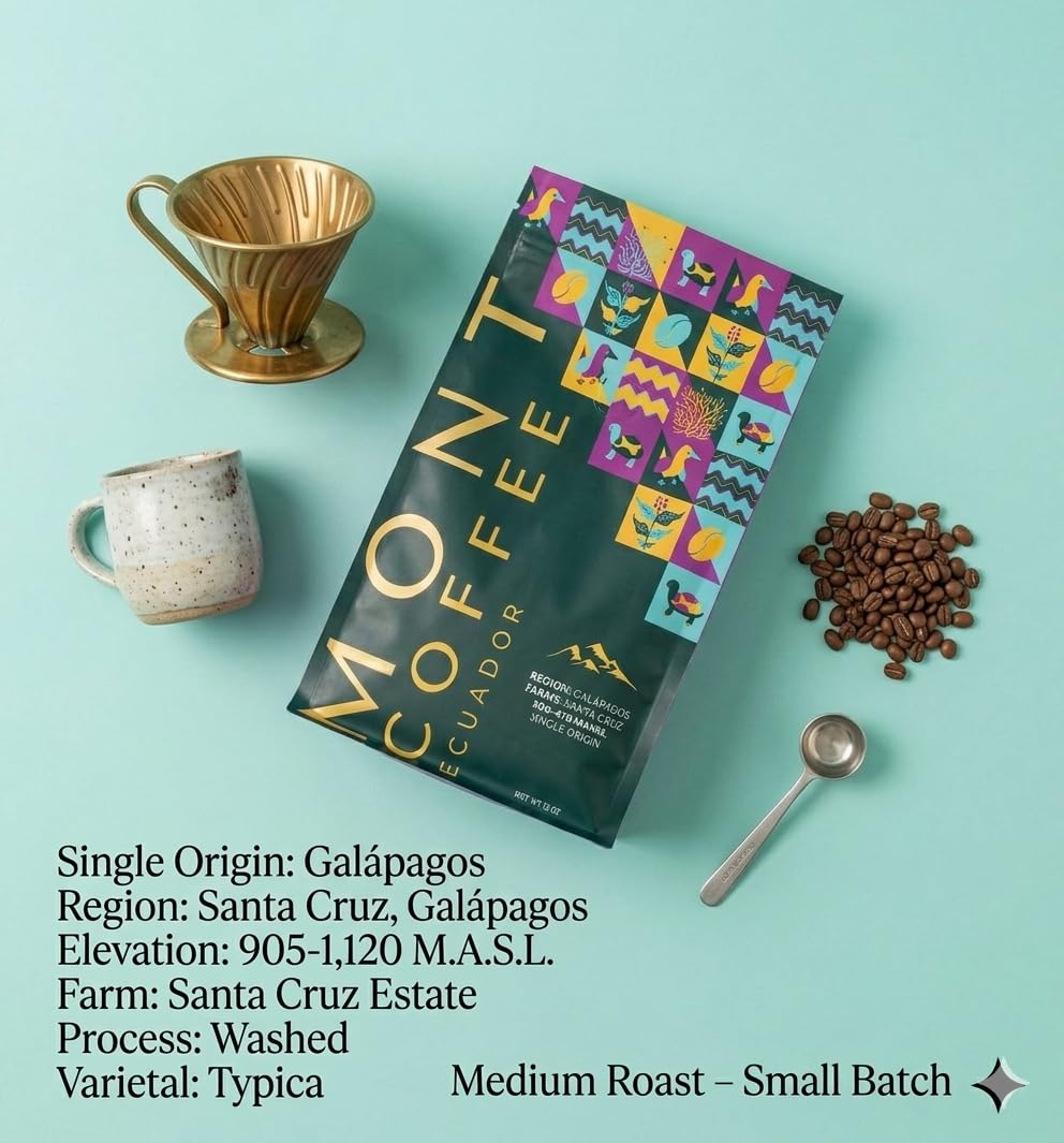 Mont Coffee Ecuador Single Origin Galapagos - Rare Volcanic Island Arabica Whole Bean Coffee, Hand-Harvested Santa Cruz Highlands, Medium Roast