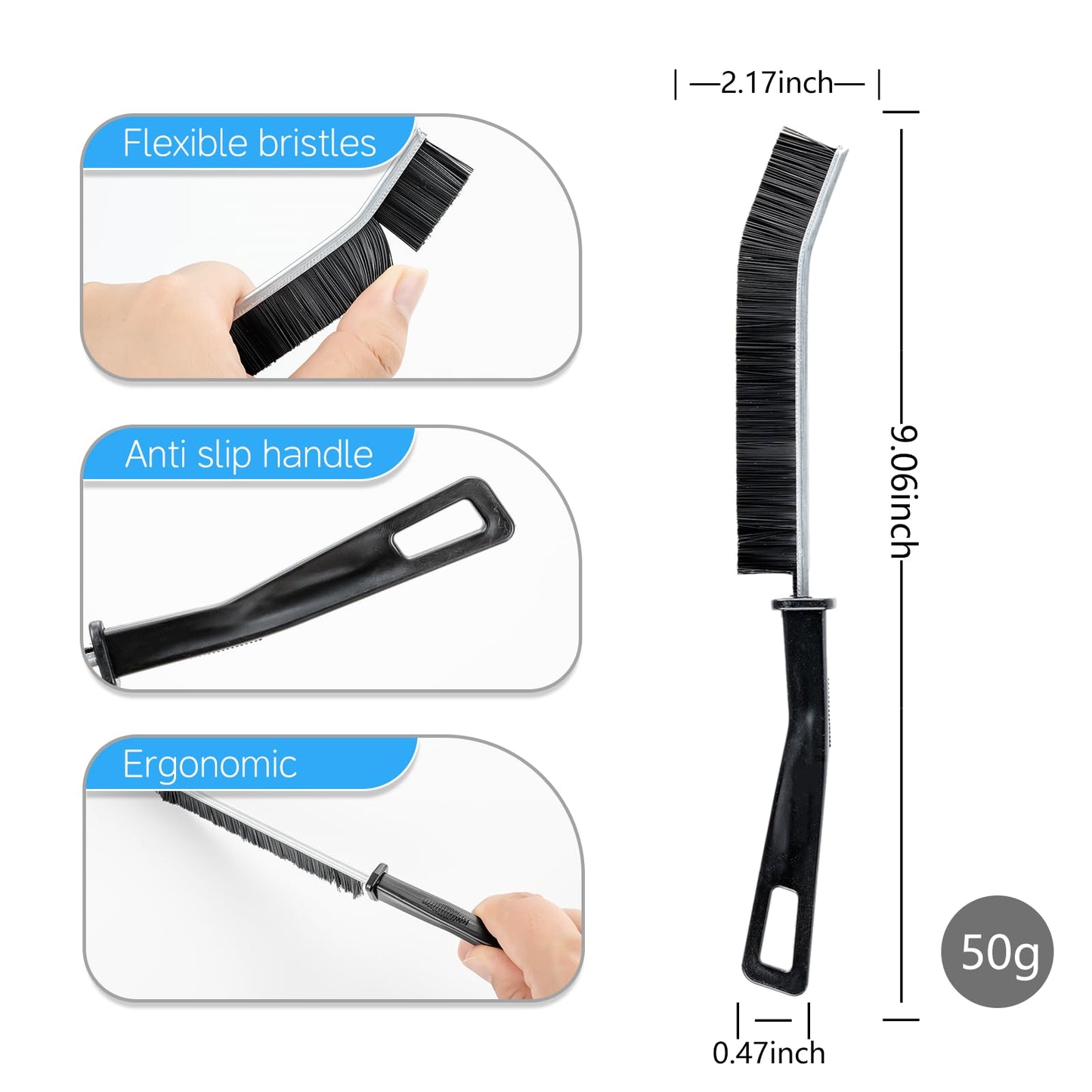 ZFFKZ 3 Pcs Crevice Cleaning Brush, 23cm Toilet Brush - Non-Slip Grip, All-Surface Safe (Tile, Glass, Car) - Bathroom Cleaning Supplies for Toilet