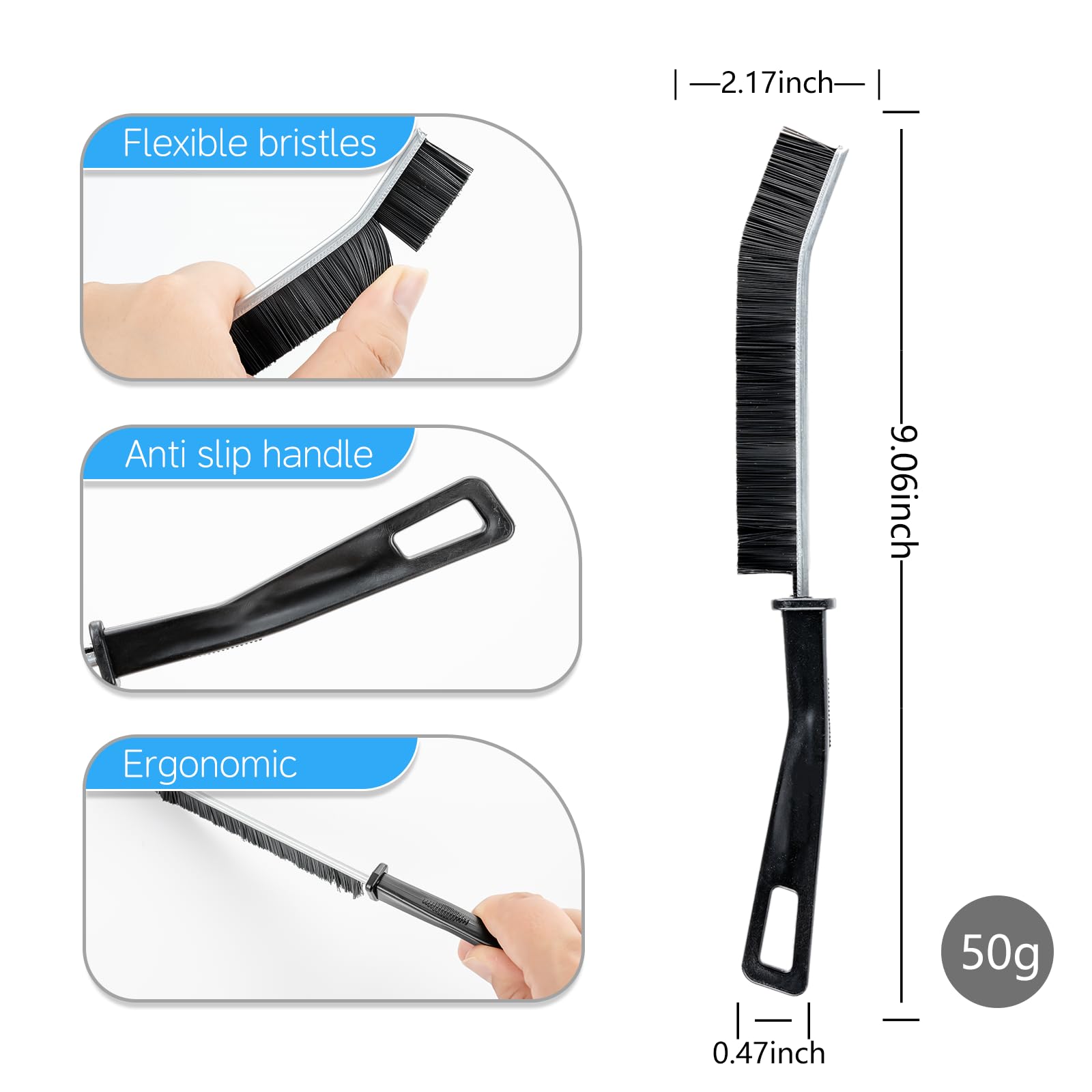 ZFFKZ 3 Pcs Crevice Cleaning Brush, 23cm Toilet Brush - Non-Slip Grip, All-Surface Safe (Tile, Glass, Car) - Bathroom Cleaning Supplies for Toilet