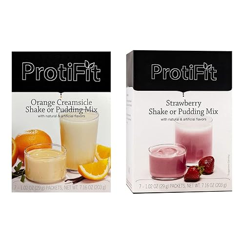 PROTIFIT - High Protein Orange Creamsicle & Strawberry Pudding & Shake Mix 2 Pack, 15g Protein, Low Calorie, Low Fat, Low Carb, Aspartame Free, Idea