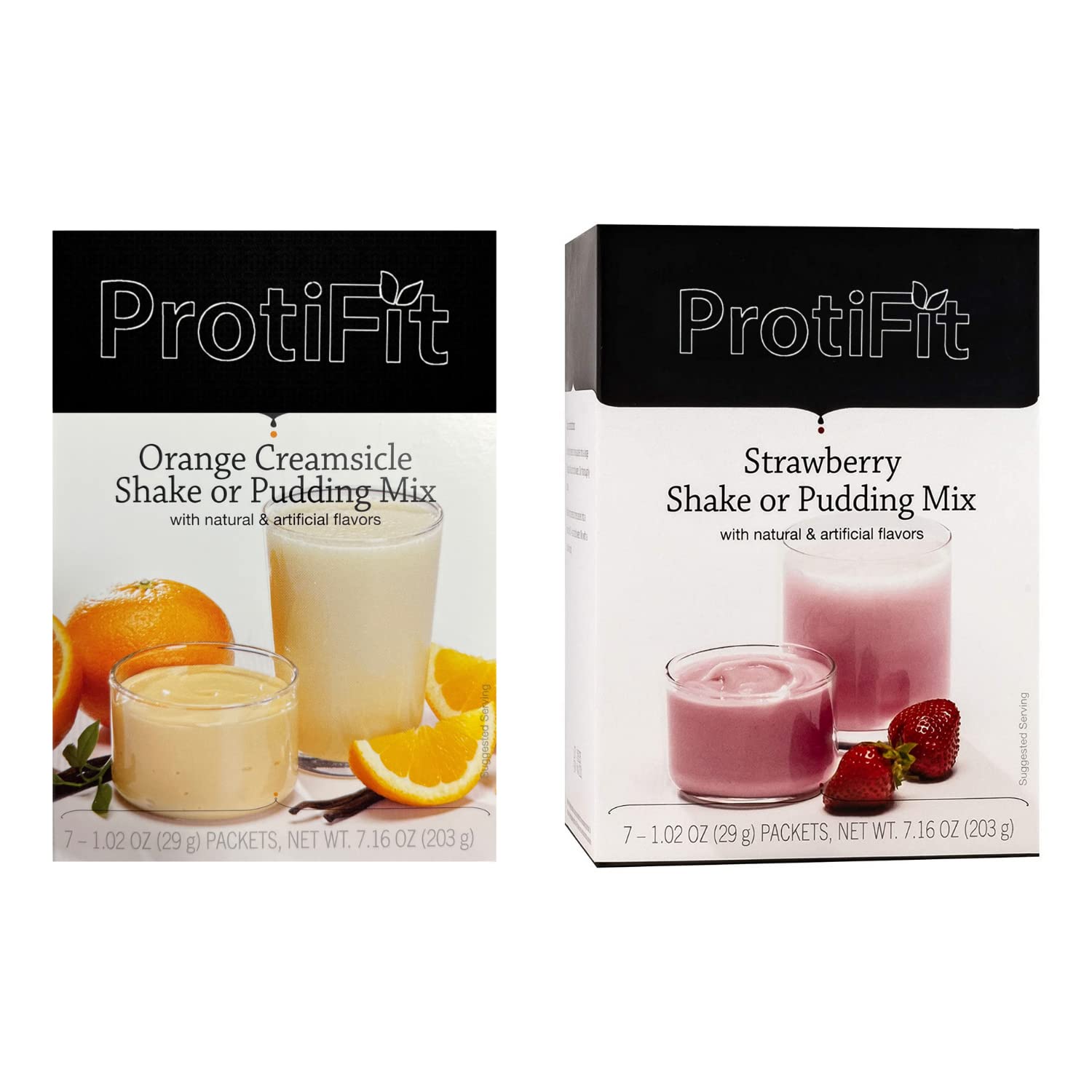 PROTIFIT - High Protein Orange Creamsicle & Strawberry Pudding & Shake Mix 2 Pack, 15g Protein, Low Calorie, Low Fat, Low Carb, Aspartame Free, Idea