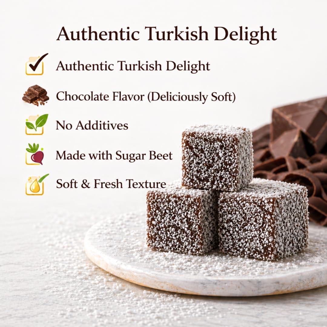 Turkish Delight Chocolate Flavor 450g (~1lb) - Traditional Lokum Candy with Rich Chocolate Taste - Soft Chewy Gourmet Dessert - No Additives - Made