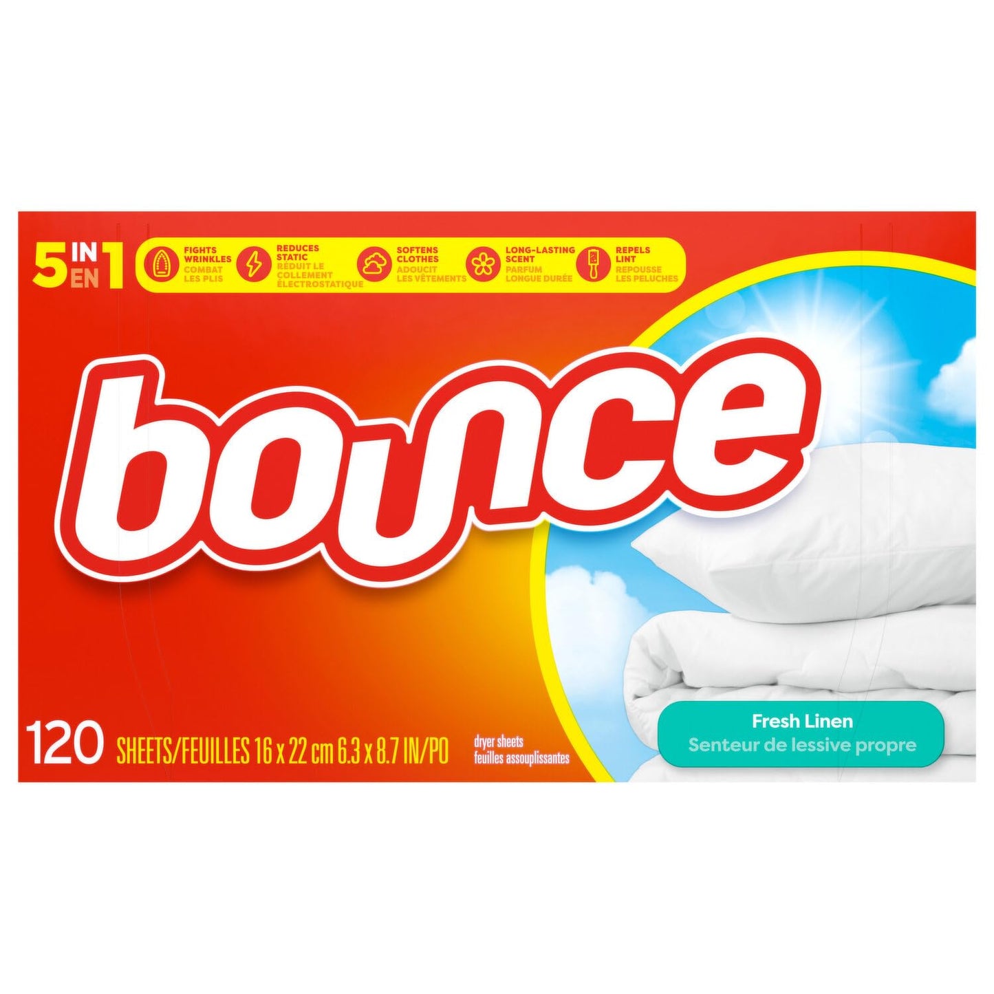 Bounce Fabric Softener Dryer Sheets, Fresh Linen, 120 Count(Pack of 3)