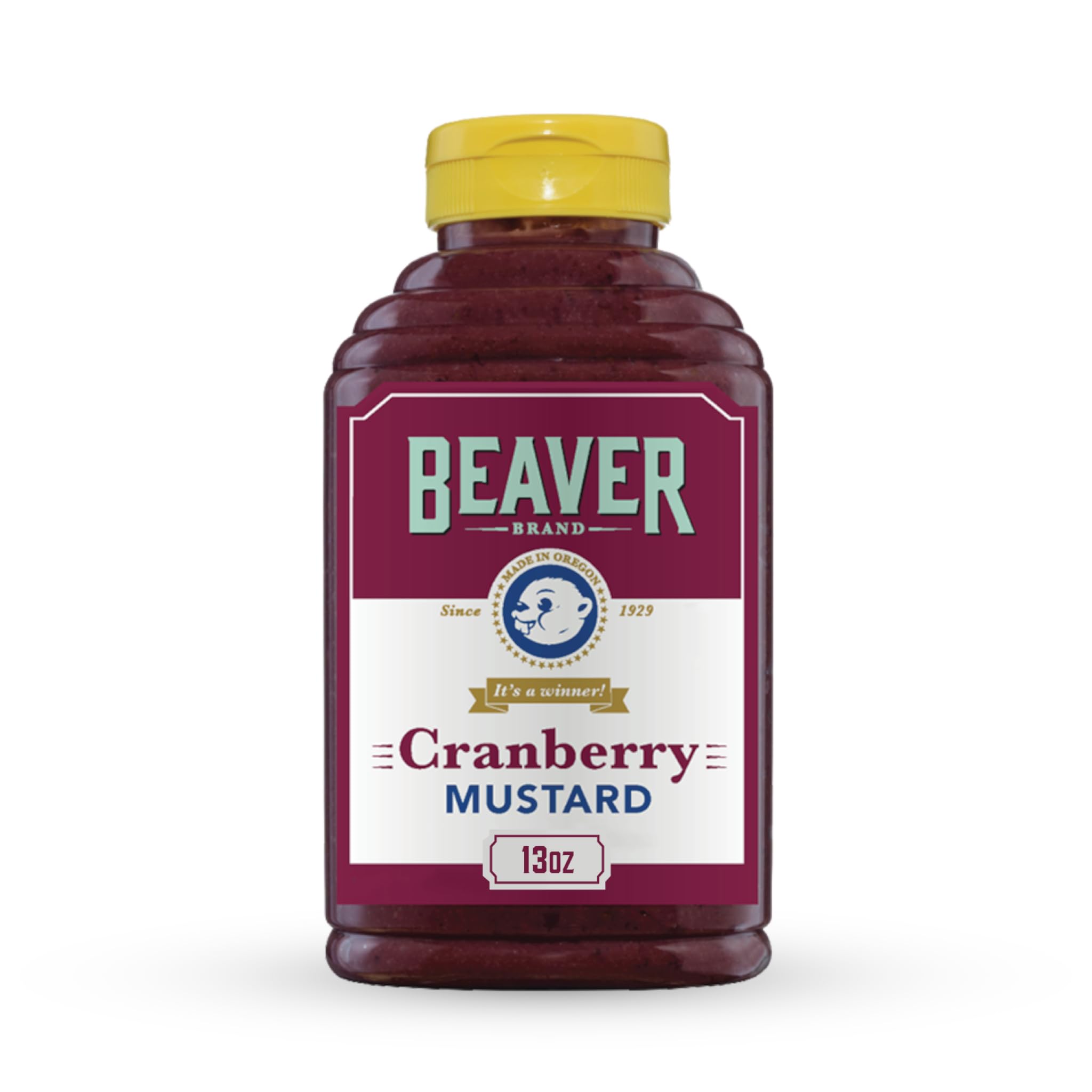 Beaver Brand Cranberry Mustard 13oz, Sweet & Tangy Mustard with Cranberries and Honey