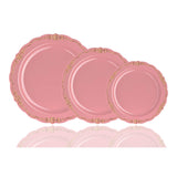 Exquisite 60 Pcs Disposable Plastic Plates | Victorian Design Premium Disposable Plates | 9 inch. Pink & Gold China Like Plastic Plates For Parties