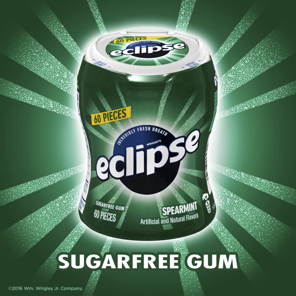 (6 Pack) ECLIPSE Spearmint Sugar Free Chewing Gum Bulk Pack, 60 Piece Bottle