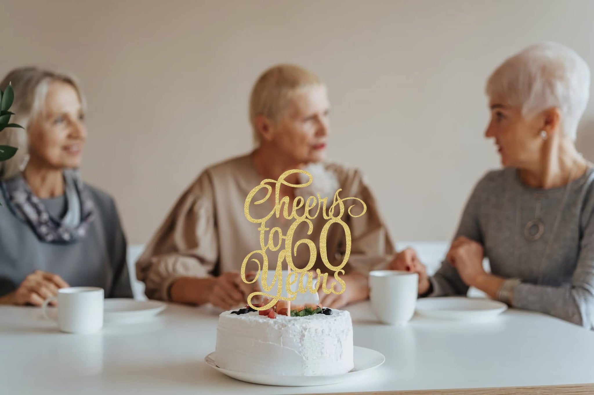 AHAORAY Cheers to 60 Years Cake Topper - Gold Glitter 60th Birthday Cake Decorating Supplies, Perfect for Wedding, Anniversary or Birthday Party