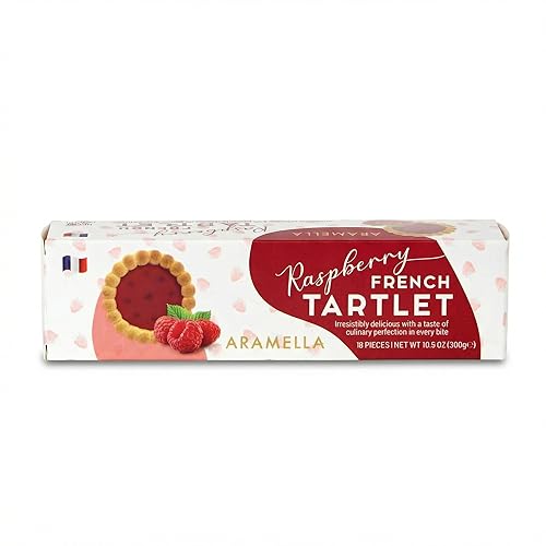 Aramella French Raspberry Tartlets - 16 Count - Authentic French Pastry with Buttery Crust & Real Raspberry Filling - 300g (10.5oz)