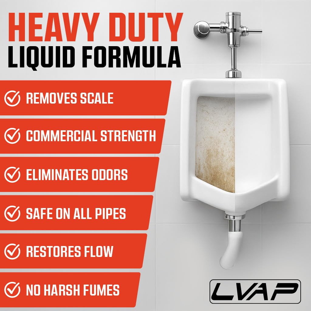 LVAP Heavy Duty Urinal Salt Remover - Made in USA - Commercial Grade Urinal Drain Cleaner & Odor Eliminator. Removes Salt, Calcium, Rust and Scale