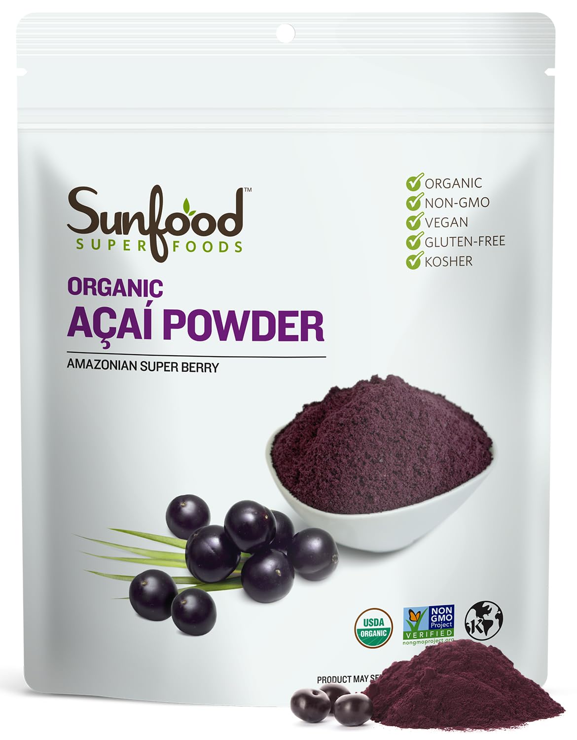Sunfood Superfoods Organic Acai Powder - Dried Acai Berry Powder Mix for Smoothie Bowls & Drinks, Fruit Source of Antioxidants, Gluten Free, USDA