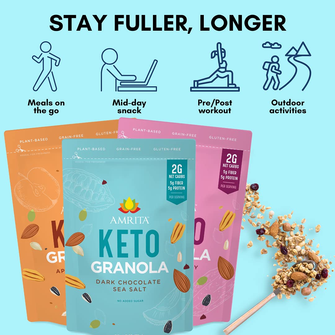 Amrita Keto Granola Cereal Variety Pack, 3 Flavors (33oz) | 2g Net Low Carb Granola, No Added Sugar | Grain Free, Peanut Free, Soy Free, Gluten Free
