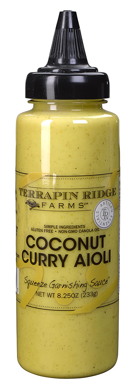 Terrapin Ridge Farms Coconut Curry Aioli Garnishing Sauce - One 8.25 Ounce Squeeze Bottle - Gluten-Free, Keto-Friendly, Low Carb, Low Sugar