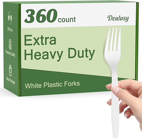 Dealusy 360 Count Extra Heavy Duty White Plastic Forks Disposable, BPA-Free, Heat Resistant, Solid and Durable Disposable Forks Bulk, Premium Plastic