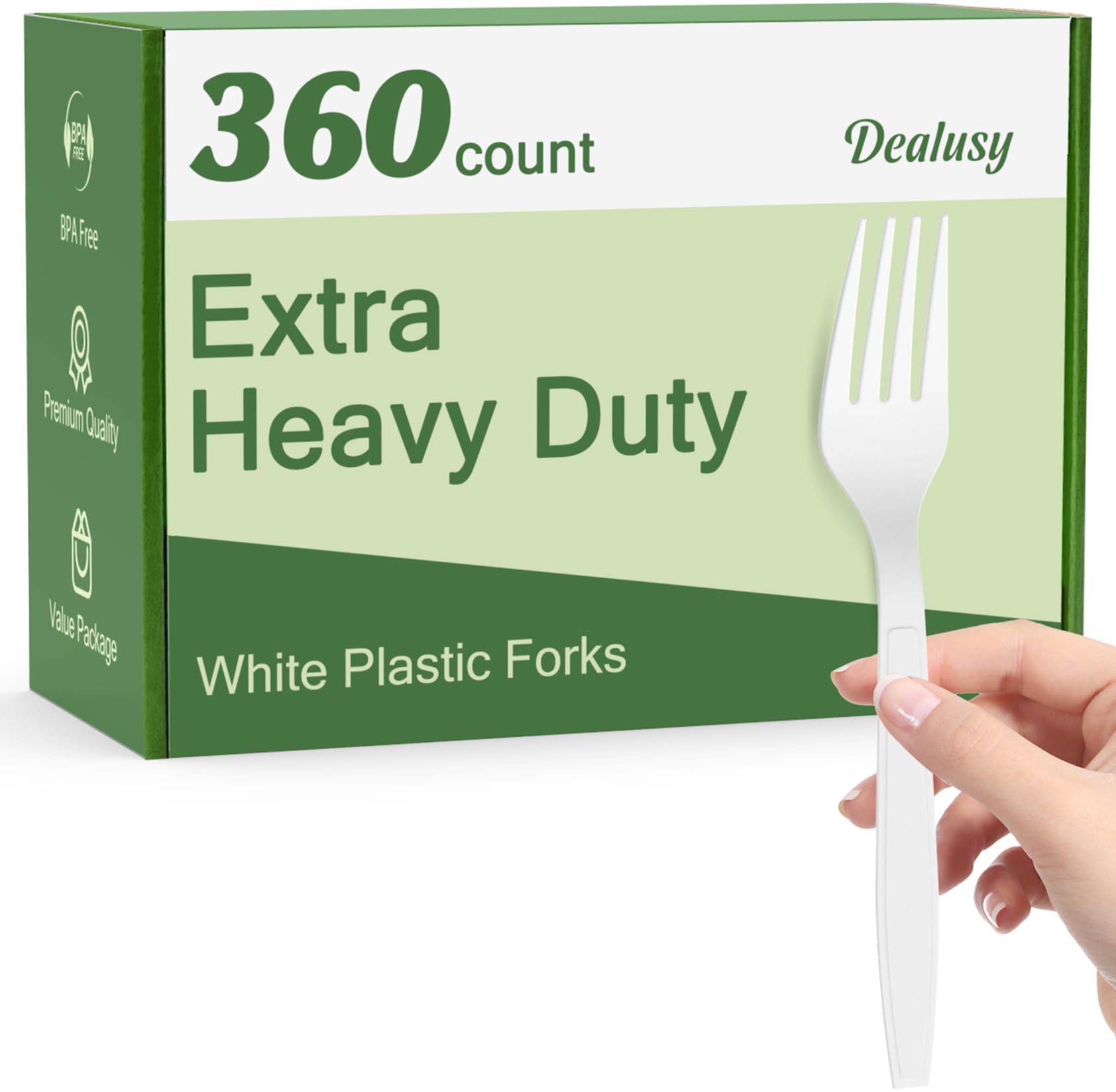 Dealusy 360 Count Extra Heavy Duty White Plastic Forks Disposable, BPA-Free, Heat Resistant, Solid and Durable Disposable Forks Bulk, Premium Plastic