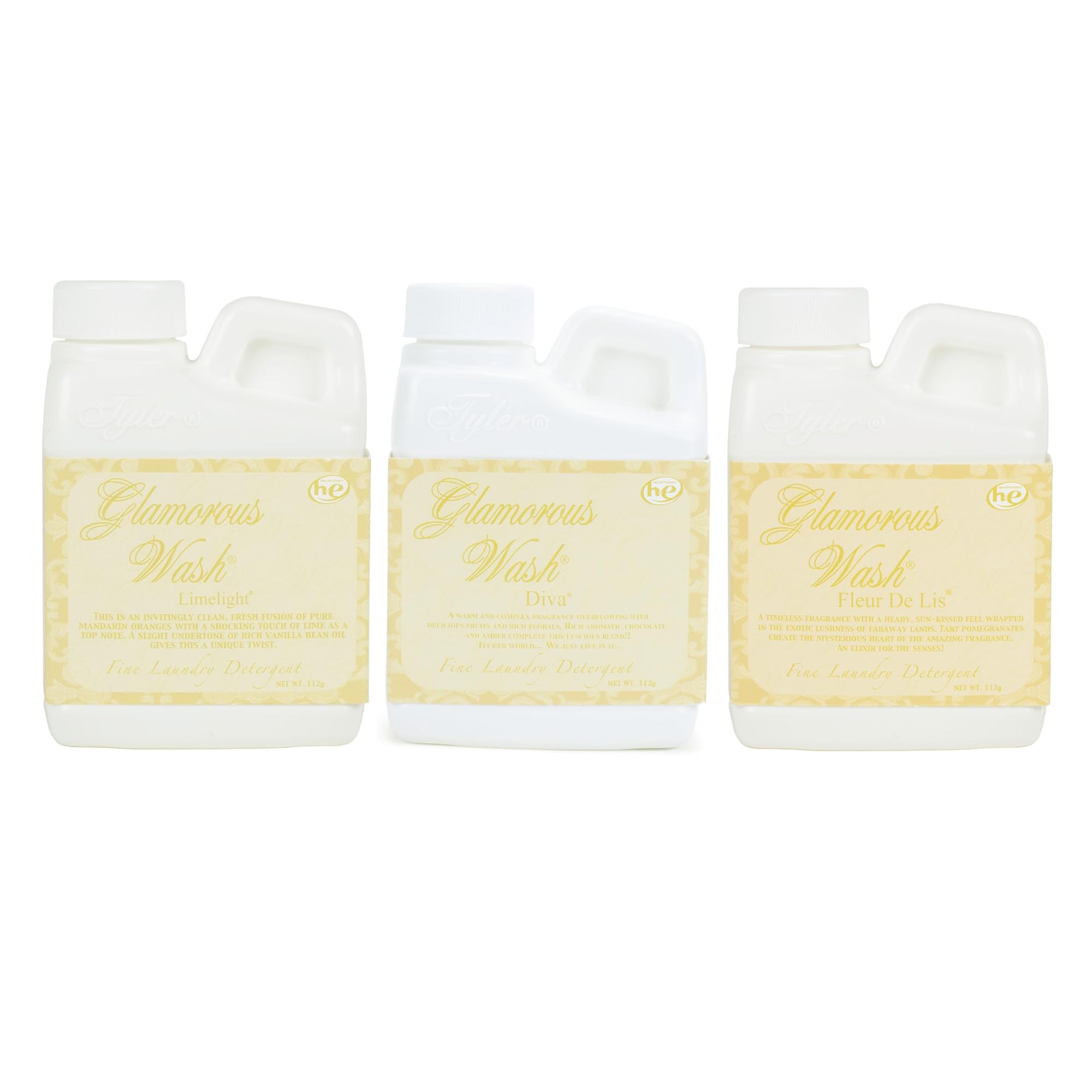 Elanze Designs Tyler Candle Glamorous and Luxurious High Efficient Wash 4 ounce Scented Fine Laundry Detergent Pack of 3; Diva, Limelight, Fleur de
