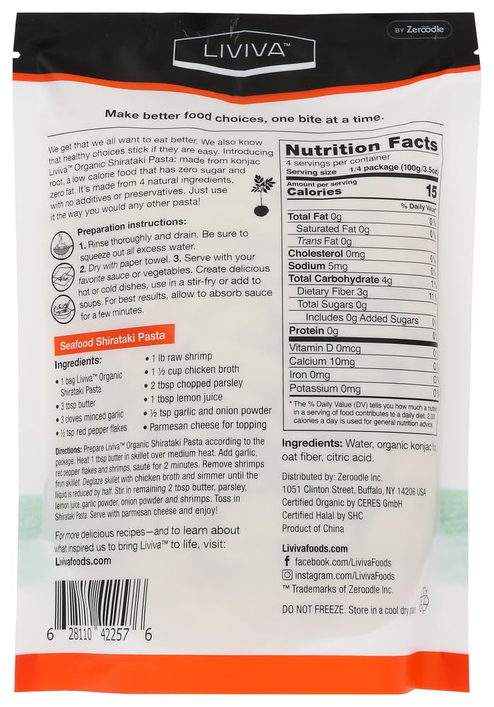 Liviva Organic Penne Shirataki Pasta With Oat Fiber, 14.11 oz