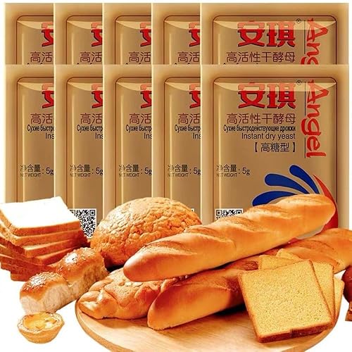 Instand dry Yeast, Angel, Mantou and steamed stuffed bun fermentation powder, Quick Rapid Rise Leavening Agent for Pastries,1.76ounce (5g * 10 bags)