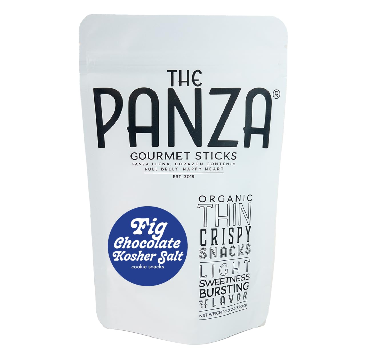 The Panza Fig Chocolate Kosher Salt Gourmet Cookie Snack Thin & Crispy | Organic, Non-GMO, 100% Natural Ingredients | Signature Pouch 3.0 oz