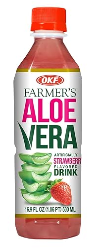 OKF Farmer's Aloe Vera Drink, Strawberry, 16.9 Fluid Ounce (Pack of 12)