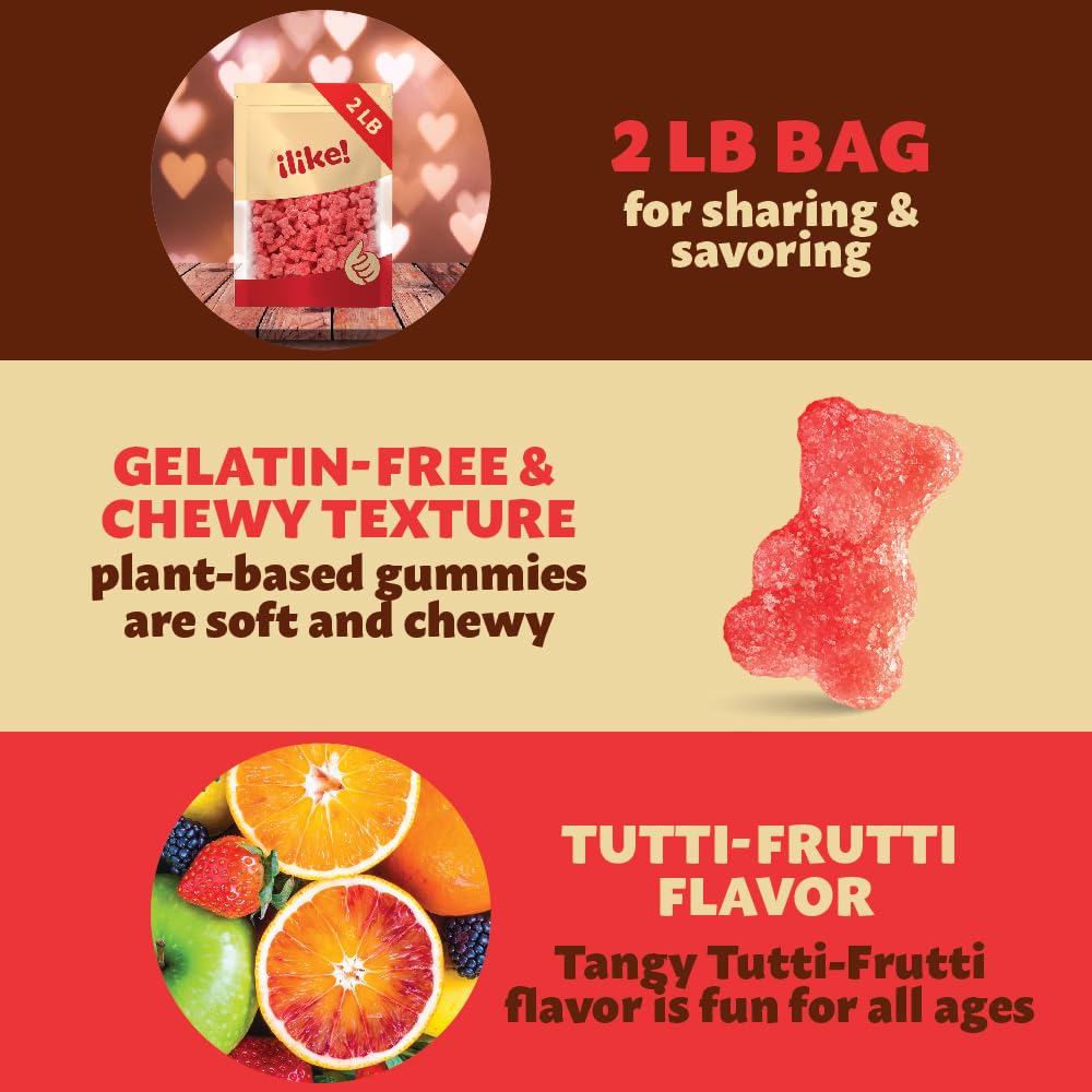 Sour Gummi Bears Candy | 2 Pound Pack | Gelatin Free Tutti-Frutti Teddies | Pink Gummies for Baby Showers, Gender Reveal, Party Favors, and Candy