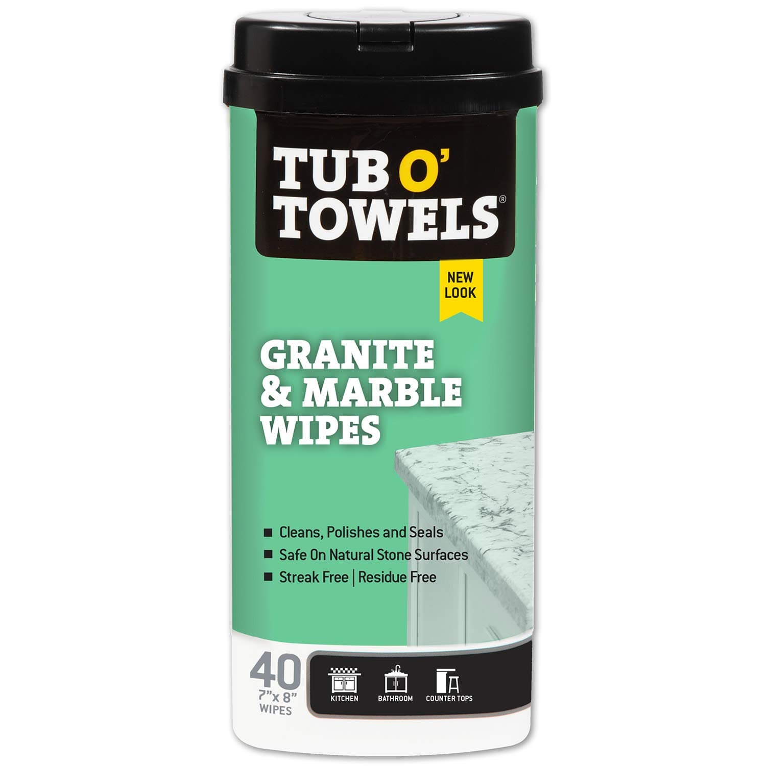 Tub O' Towels Granite & Marble Cleaning Wipes - Polish & Protect Stone Surfaces, 40-Count Pack - Safe for Granite, Marble, Quartz Countertop
